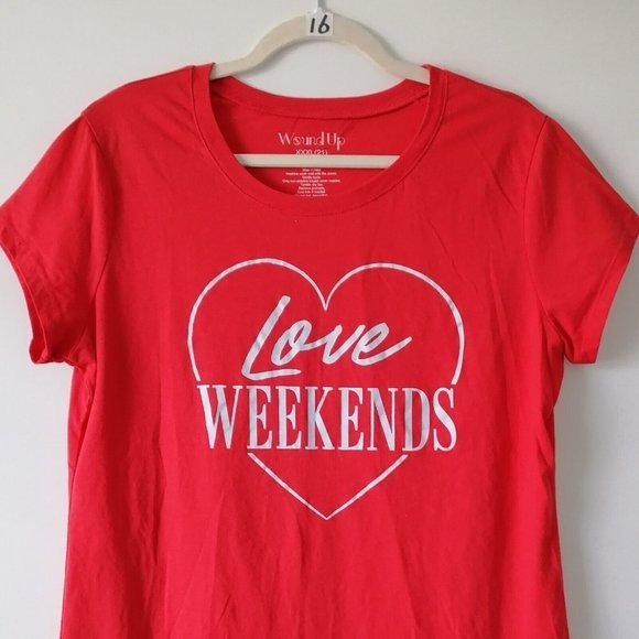 Wound Up Womens Red Short Sleeve Love Weekends Graphic Tops Size XXXL/21 - Picture 2 of 5